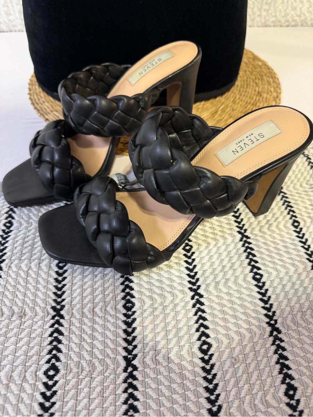 Steve Madden Black Braided Double-Strap Heeled Mules